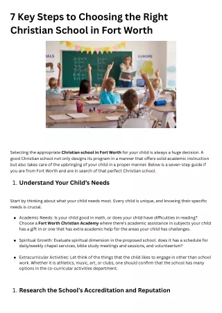7 Key Steps to Choosing the Right Christian School in Fort Worth