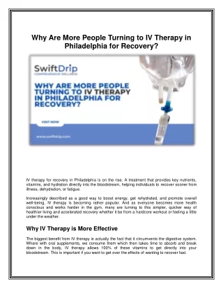 Why Are More People Turning to IV Therapy in Philadelphia for Recovery?