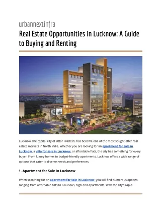 Real Estate Opportunities in Lucknow: A Guide to Buying and Renting
