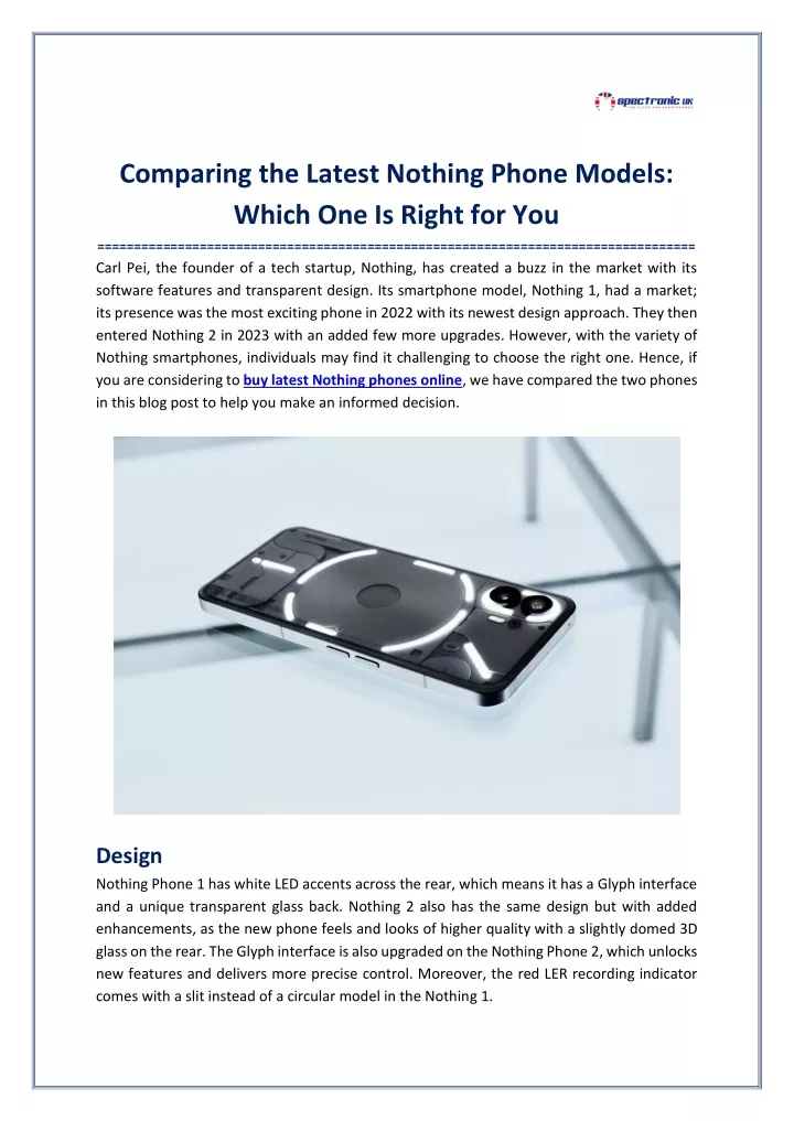 comparing the latest nothing phone models which