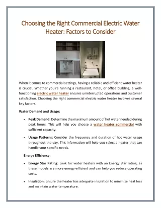 Choosing the Right Commercial Electric Water Heater Factors to Consider