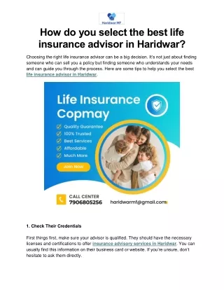 How do you select the best life insurance advisor in Haridwar