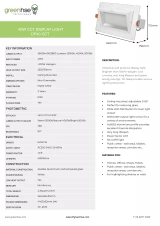 Energy-Efficient 40W LED CCT Display Light in Perth