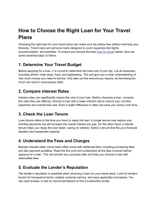How to Choose the Right Loan for Your Travel Plans