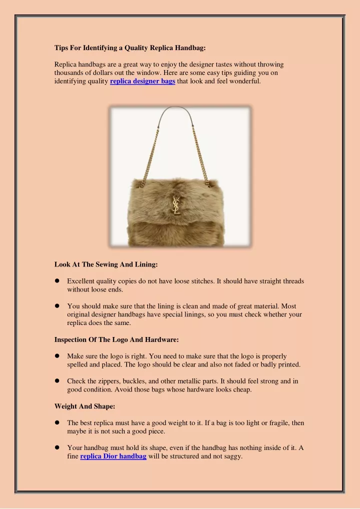 tips for identifying a quality replica handbag