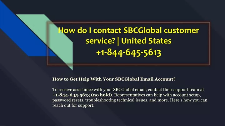 how do i contact sbcglobal customer service united states 1 844 645 5613