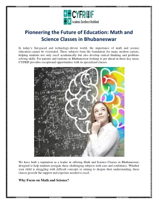 Pioneering the Future of Education Math and Science Classes in Bhubaneswar