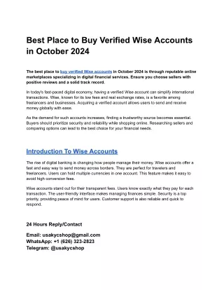 Best Place to Buy Verified Wise Accounts in October 2024