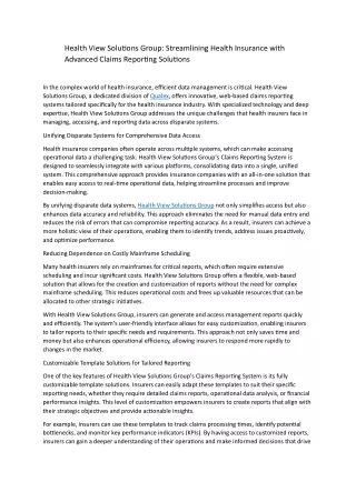 Health View Solutions Group: Streamlining Health Insurance