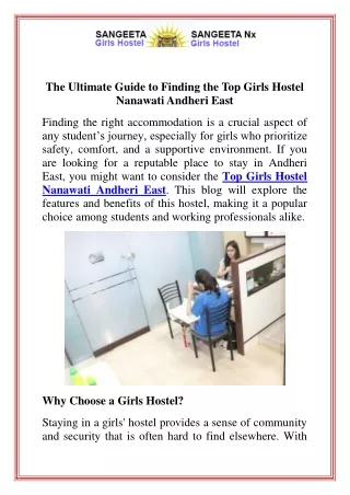 The Ultimate Guide to Finding the Top Girls Hostel Nanawati Andheri East