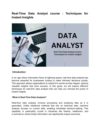 Real-Time Data Analyst course _ Techniques for Instant Insights