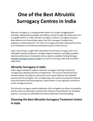 One of the Best Altruistic Surrogacy Centres in India