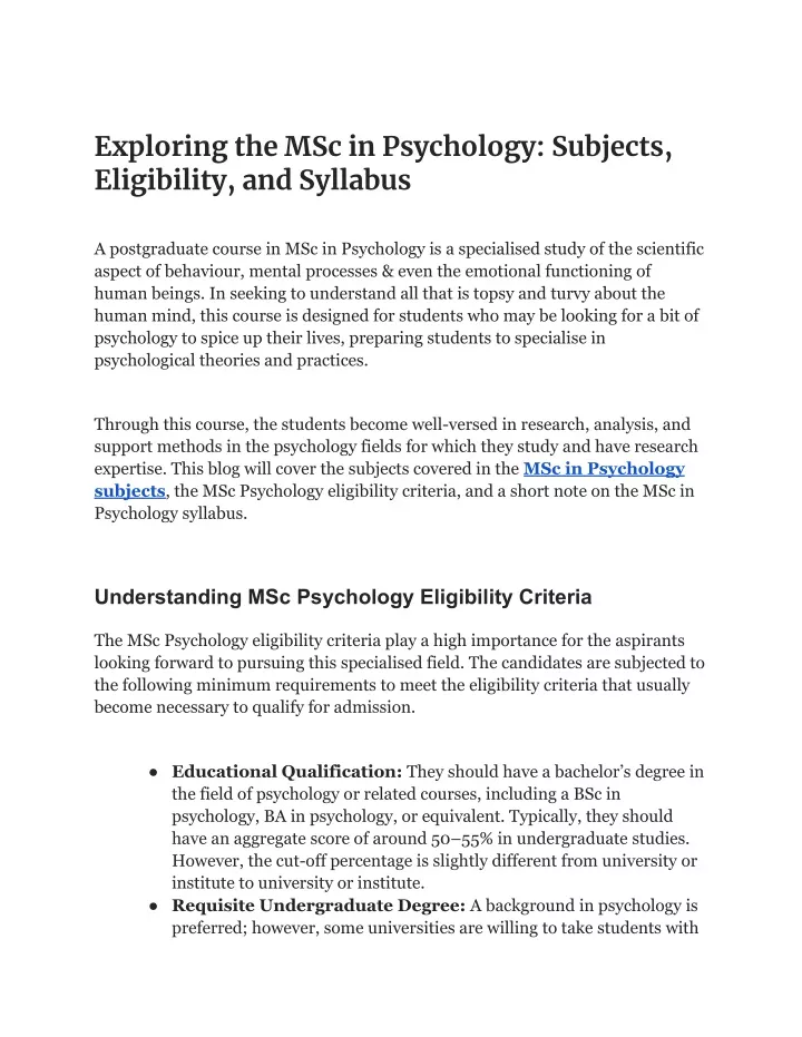 exploring the msc in psychology subjects