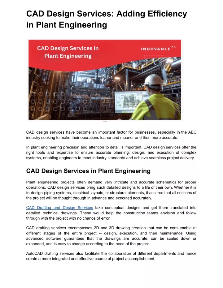 cad design services adding efficiency in plant