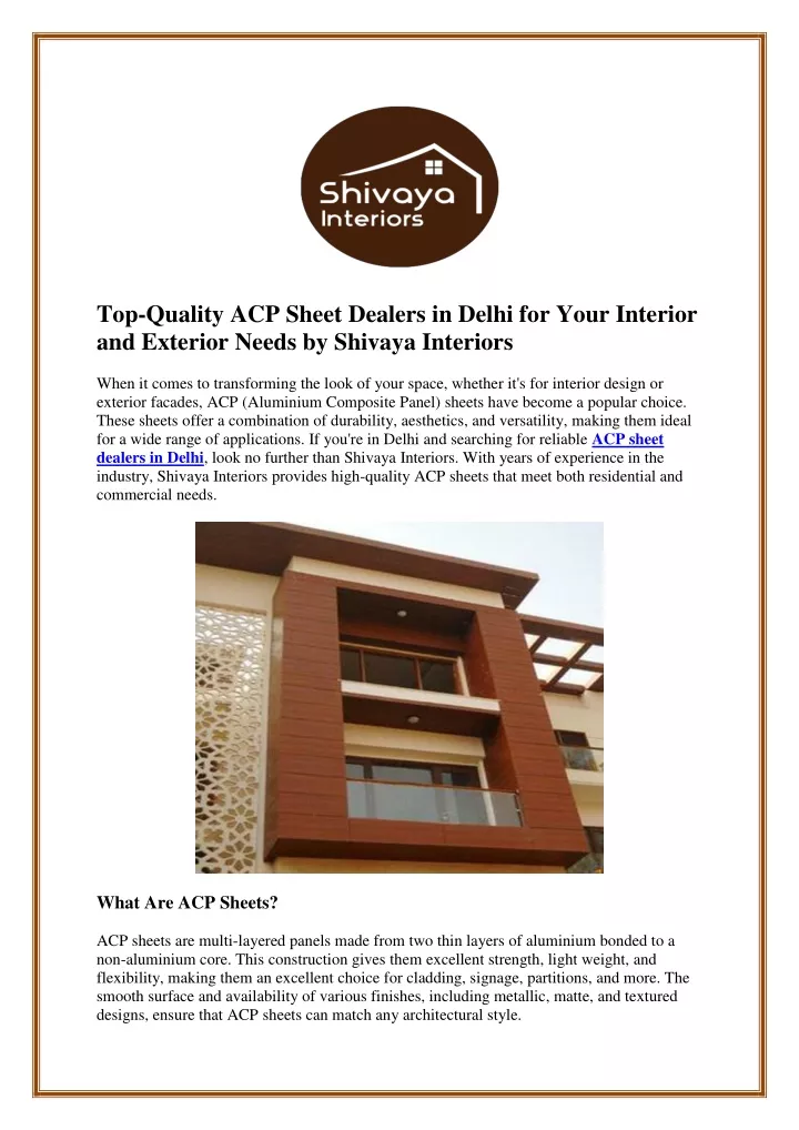 top quality acp sheet dealers in delhi for your