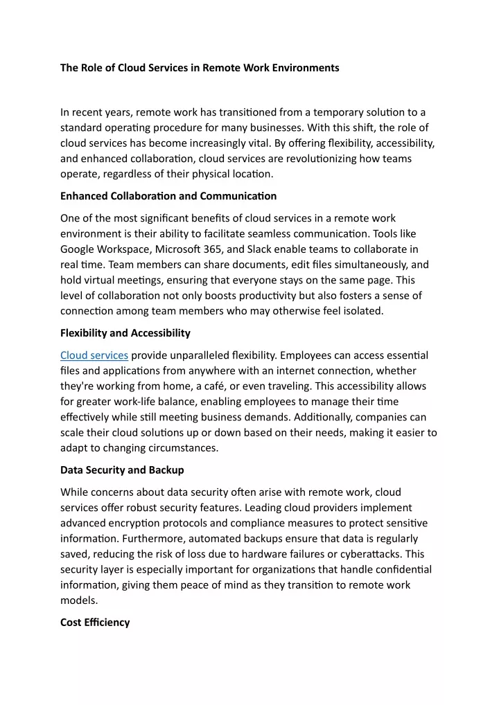 the role of cloud services in remote work