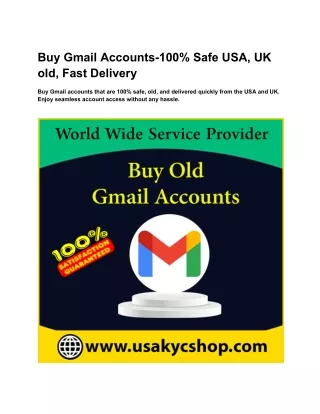 Buy Gmail Accounts-100% Safe USA, UK old, Fast Delivery
