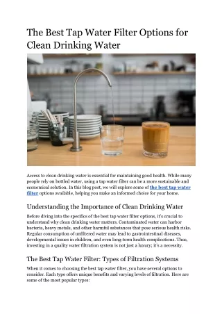 The Best Tap Water Filter Options for Clean Drinking Water
