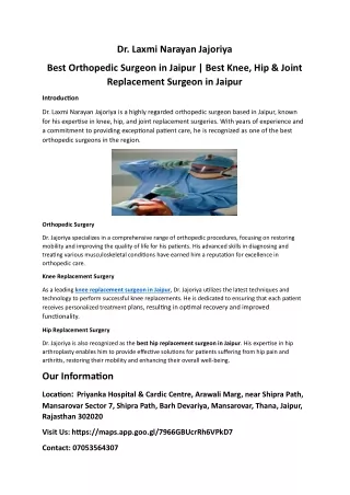 Dr. Laxmi Narayan Jajoriya: Excellence in Orthopedic Surgery – Best Knee, Hip &