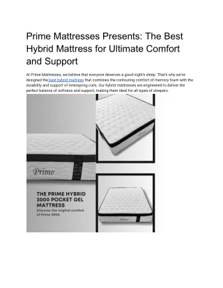 Prime Mattresses Presents: The Best Hybrid Mattress for Ultimate Comfort and Sup