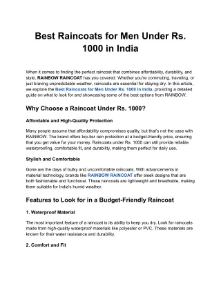 Best Raincoats for Men Under Rs. 1000 in India