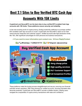 Best 2.1 Sites to Buy Verified BTC Cash App Accounts With 15K Limits