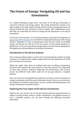 The Future of Energy Navigating Oil and Gas Investments