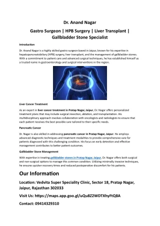 Dr. Anand Nagar: Premier Gastro Surgeon for HPB Surgery and Gallbladder Stone Ma