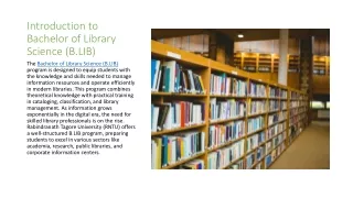 Exploring the Path to Knowledge Management - An Overview of the Bachelor of Library Science (B.LIB) Program