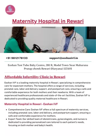 Maternity Hospital in Rewari - Eeshan IVF for Comprehensive Care