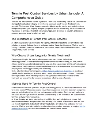 Termite Pest Control Services by Urban Junggle A Comprehensive Guide