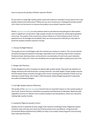How to Improve the Quality of Plastic Injection Molds?