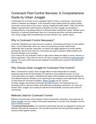 Cockroach Pest Control Services A Comprehensive Guide