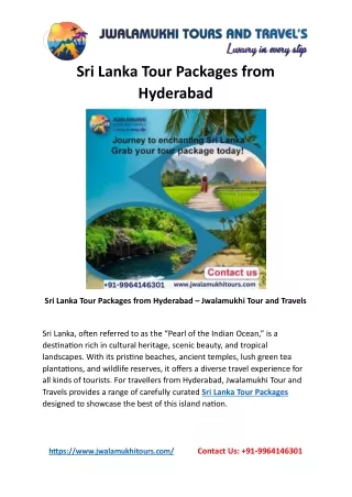 Sri Lanka Tour Packages From Hyderabad