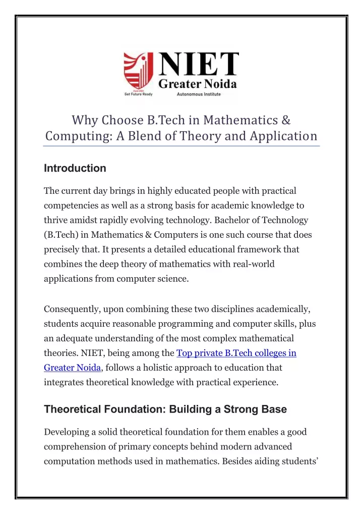 why choose b tech in mathematics computing