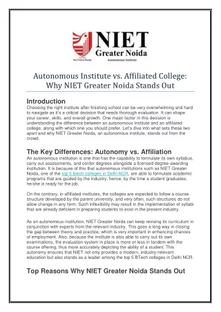 Autonomous Institute vs. Affiliated College Why NIET Greater Noida Stands Out