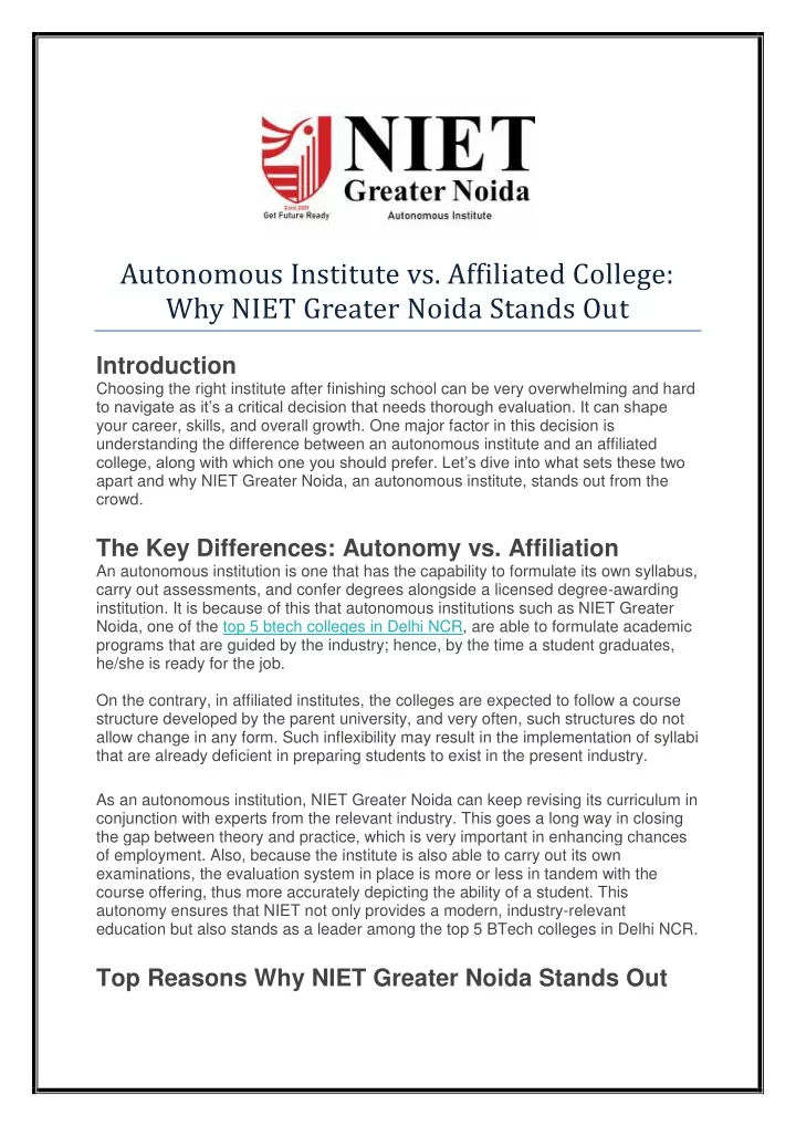 autonomous institute vs affiliated college