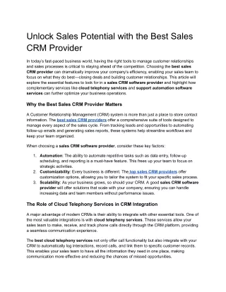 Unlock Sales Potential with the Best Sales CRM Provider