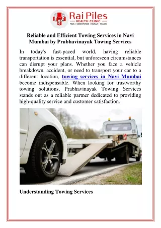 Reliable and Efficient Towing Services in Navi Mumbai by Prabhavinayak Towing Services