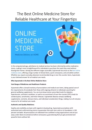 The Best Online Medicine Store for Reliable Healthcare at Your Fingertips