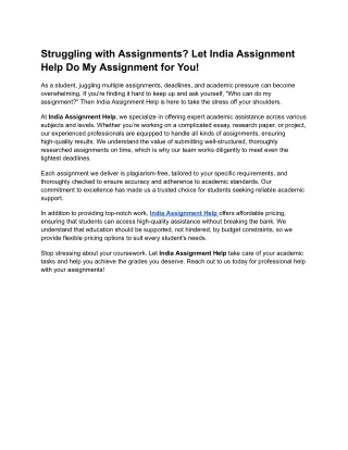 Struggling with Assignments? Let India Assignment Help Do My Assignment for You