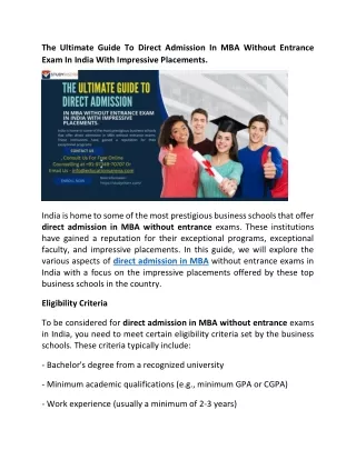 The Ultimate Guide to direct admission in mba without entrance exam in India with Impressive Placements