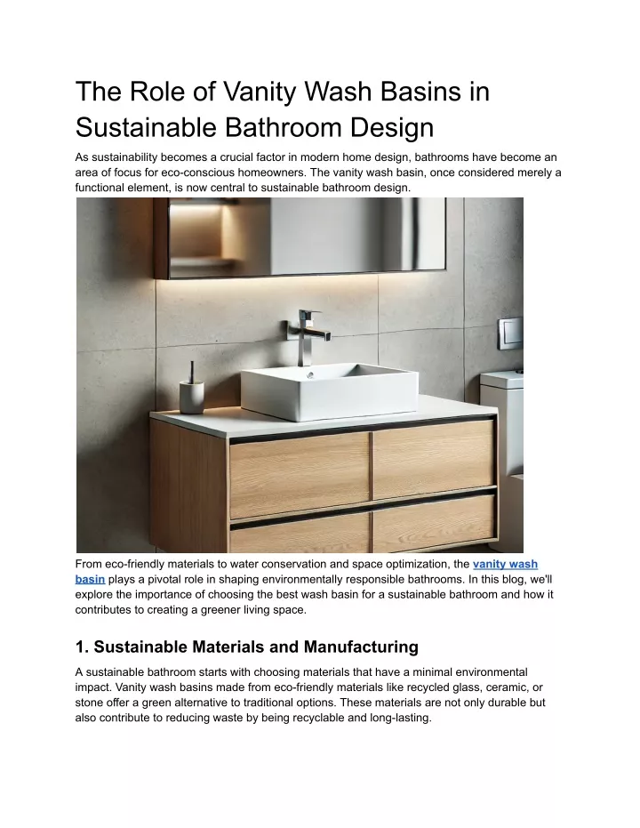 the role of vanity wash basins in sustainable