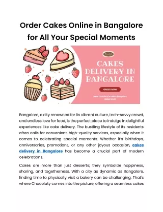Delicious Cakes Delivery in Bangalore - Fresh & On-Time!