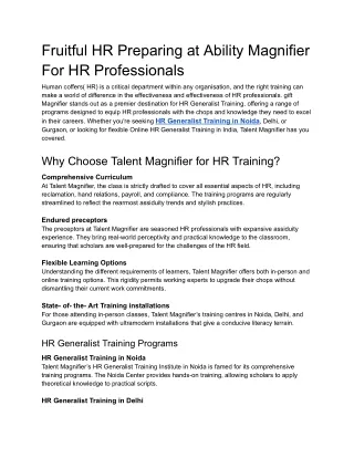 Fruitful HR Preparing at Ability Magnifier For HR Professionals