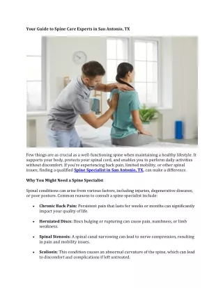 Your Guide to Spine Care Experts in San Antonio