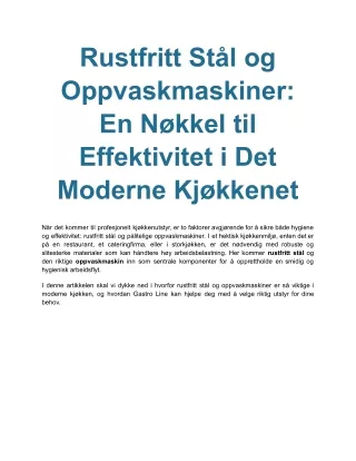 Rustfritt Stål og Oppvaskmaskiner_ En Nøkkel til Effektivitet i Det Moderne Kjøkkenet