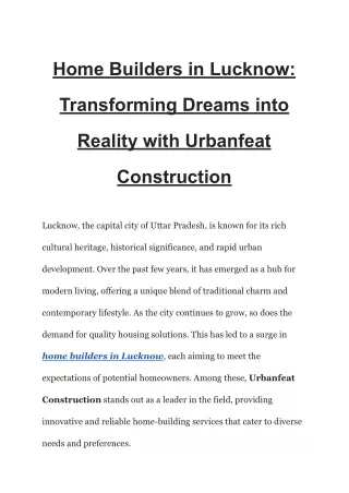Home Builders in Lucknow_ Transforming Dreams into Reality with Urbanfeat Construction