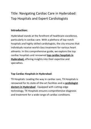 Best Cardiac Hospital in Hyderabad -TX Hospitals