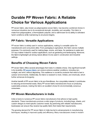 Durable PP Woven Fabric: A Reliable Choice for Various Applications